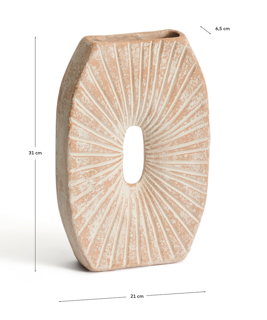 Jarrón Valura de papel maché rosa y beige 31 cm