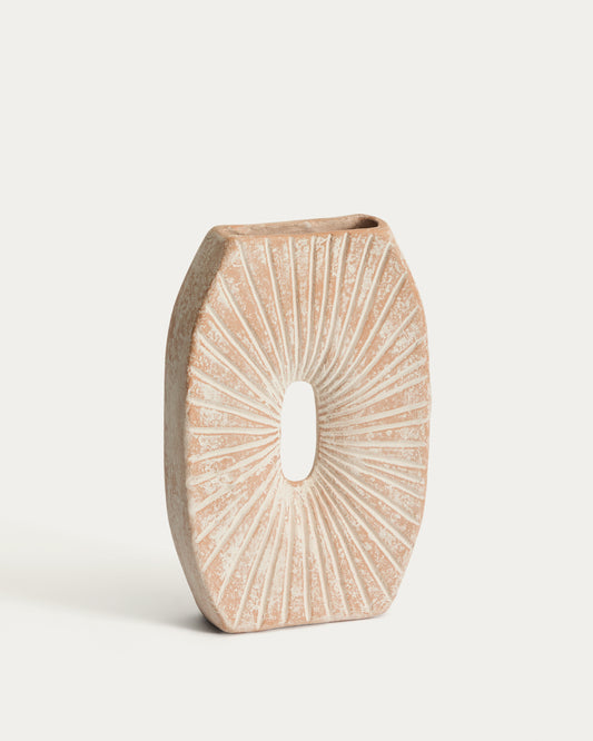 Vase Valura en papier mâché rose et beige 31 cm