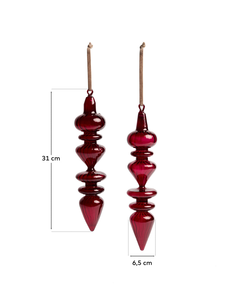 Set Lioren de 2 adornos colgantes de vidrio reciclado rojo 31 cm
