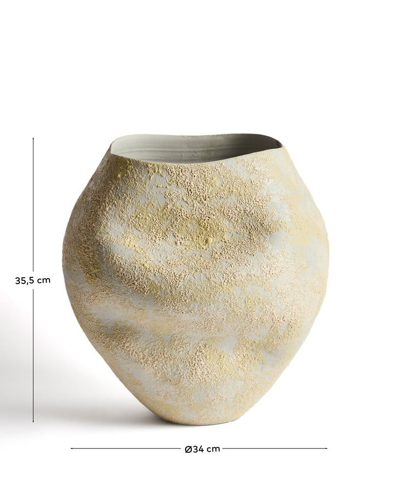 Vase Medira en céramique écru et jaune 35,5 cm