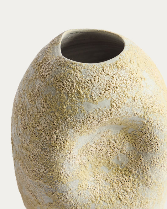 Vase Medira en céramique écru et jaune 32,5 cm