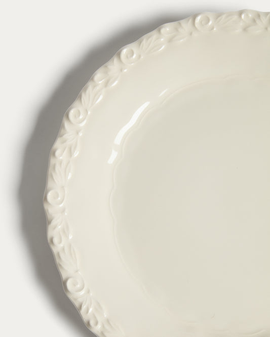 Plato plano Varla de cerámica beige