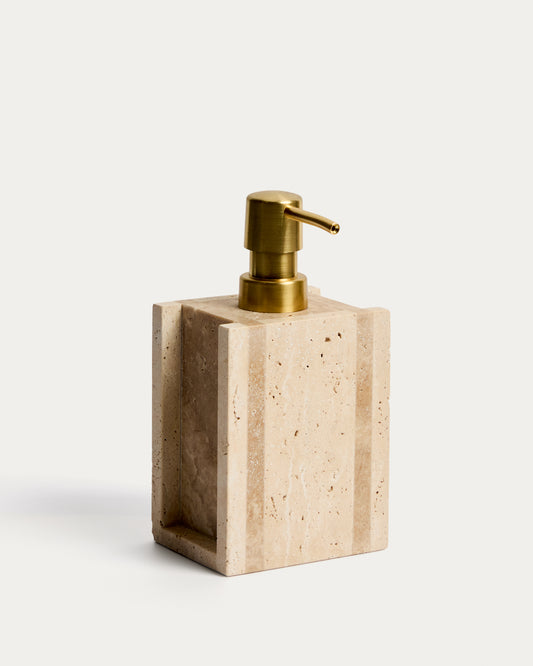 Dispensador de jabón Zenen de mármol travertino beige