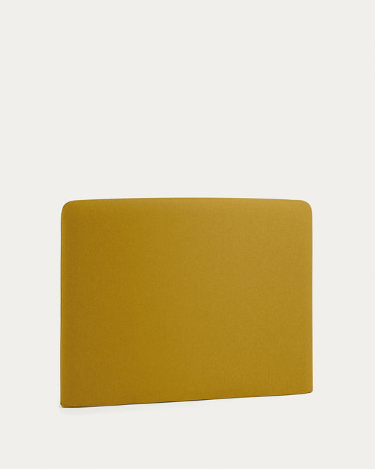 Tête de lit Dyla avec housse amovible couleur moutarde, pour lits de 90 cm. Crédit FSC Mix.