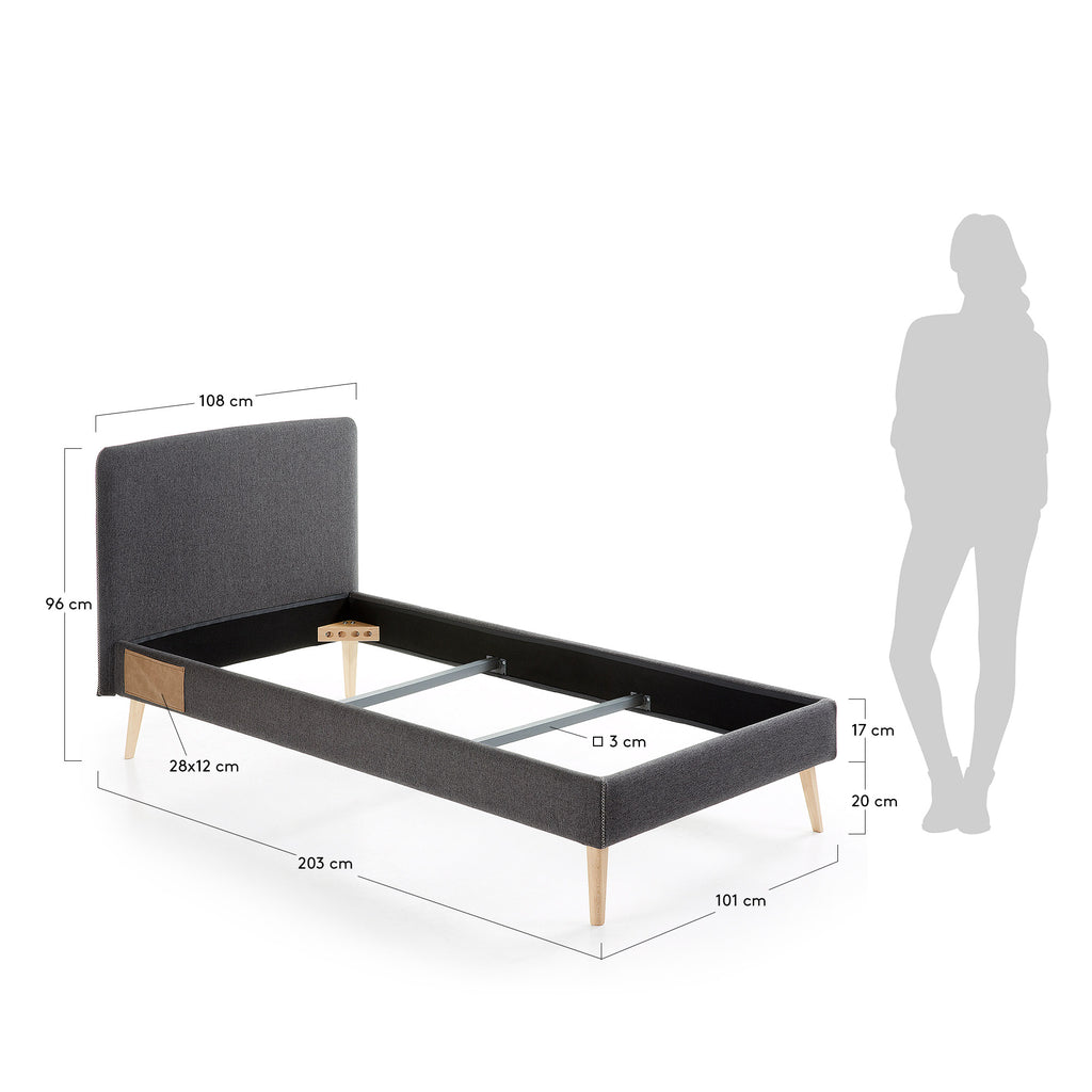 Housse pour lit Dyla noire pour matelas de 90 x 190 cm