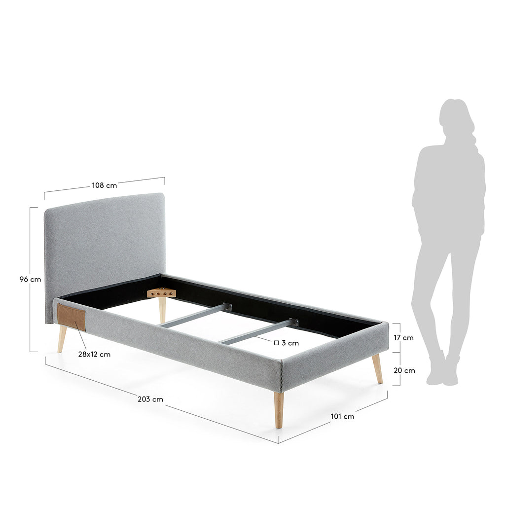 Housse pour lit Dyla grise pour matelas de 90 x 190 cm