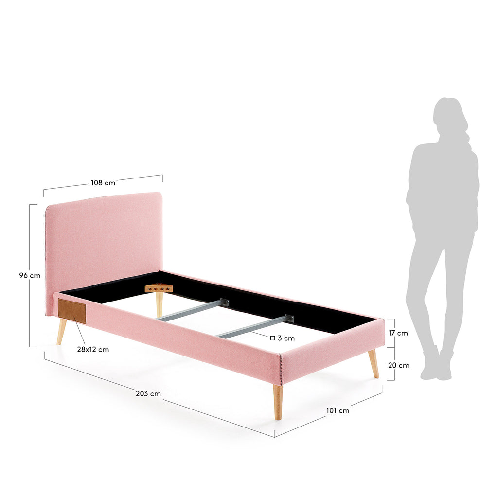 Housse pour lit Dyla rose pour matelas de 90 x 190 cm