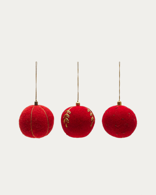 Set Breshi de 3 bolas colgantes decorativas grandes rojo y detalles dorados