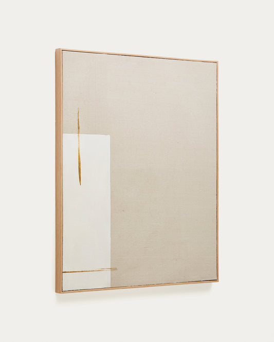 Cuadro abstracto Salin con raya vertical de lino beige  80 x 100 cm