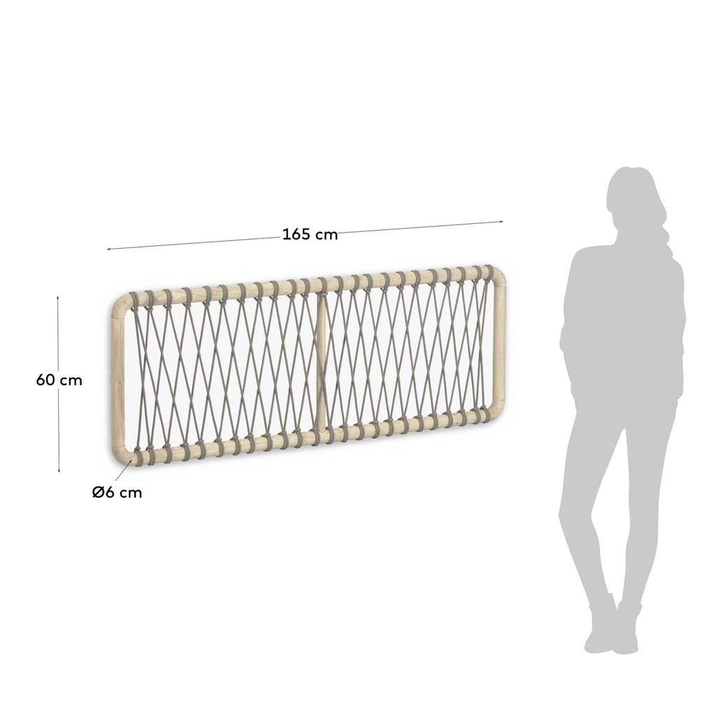 Capçal Aberash de fusta massissa de mindi i corda grisa per a llit de fins a 160 cm