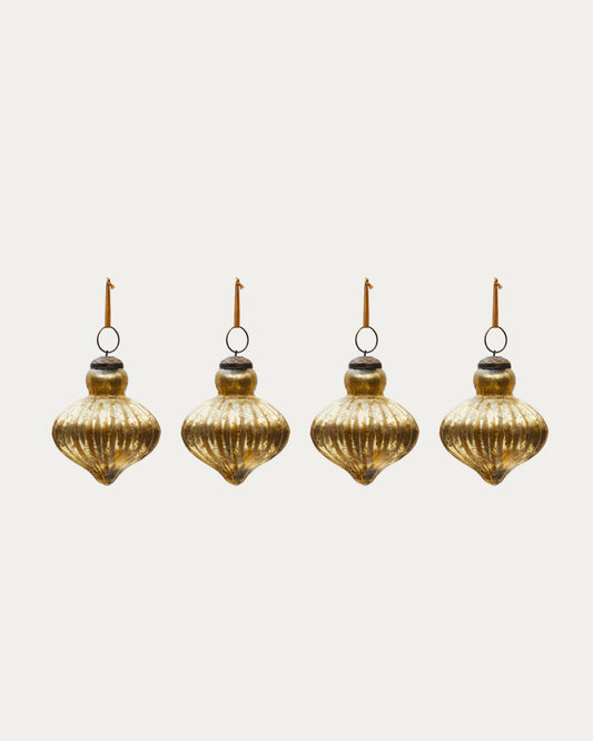 Set Raj de 4 Adorns penjants de vidre reciclat daurat 8 cm