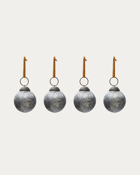 Set Blama de 4 bolas colgantes decorativas de vidrio reciclado plateado Ø 6 cm