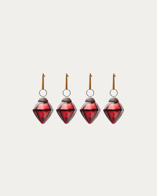 Set de 4 adorns penjants Argin de vidre reciclat vermell 6 cm