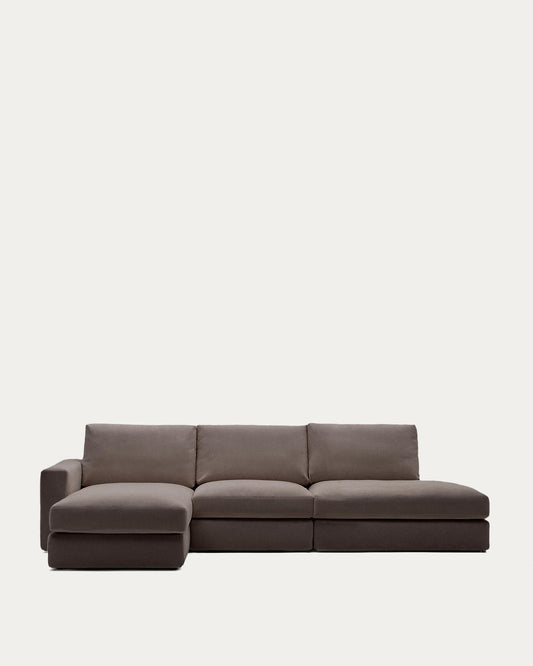 Sofà modular desenfundable Alea 5 places de xenilla chaise longue esquerre marró fosc 340 cm