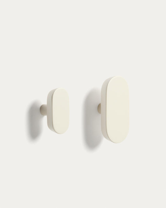 Set Arely de 2 penjadors de fusta massissa de faig amb acabat lacat beix 6,5 cm / 10 cm