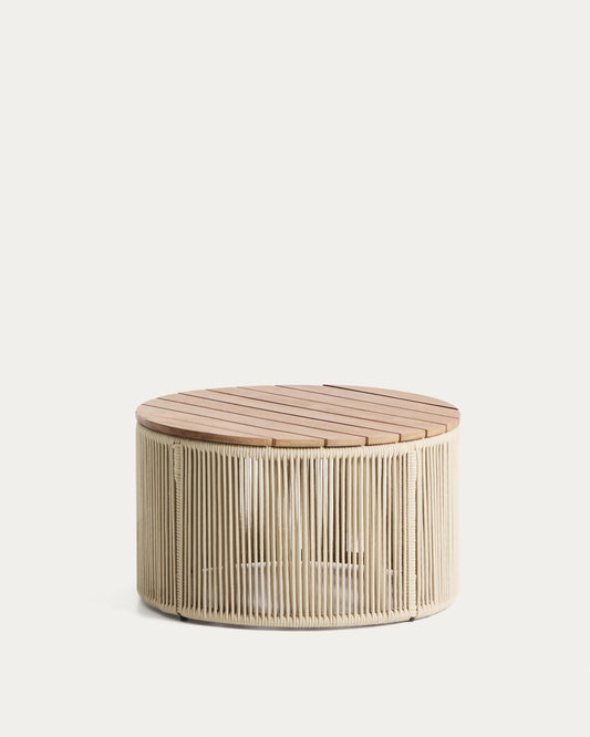 Taula de centre Dandara d’acer, corda cru i fusta massissa d’acàcia Ø60 cm FSC 100%