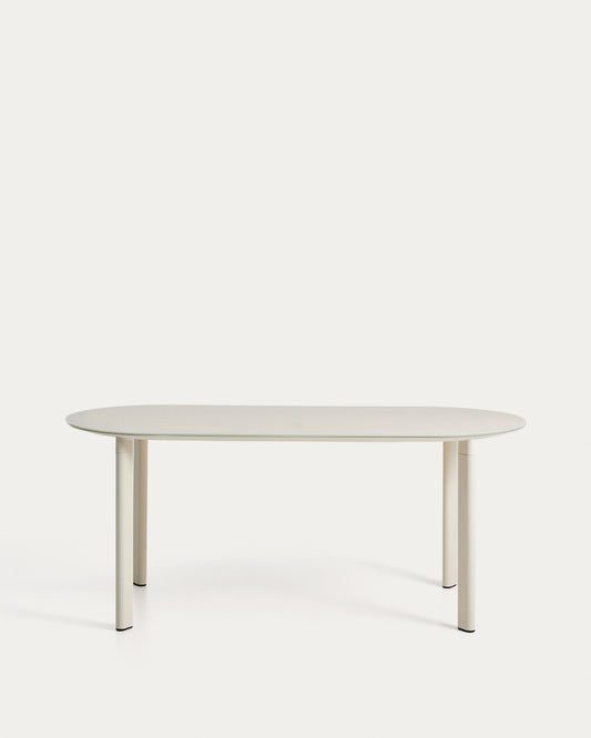 Taula ovalada Erice d’alumini i vidre temperat cru 180 x 90 cm