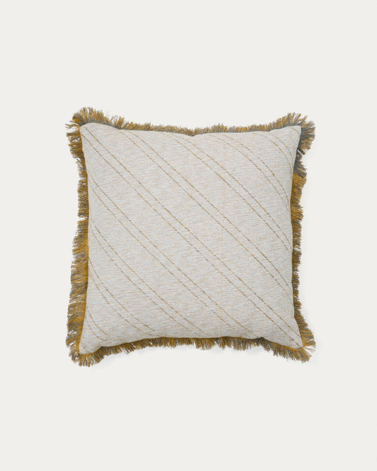Funda de coixí Cral jacquard cotó beix amb serrells multicolor 45 x 45 cm