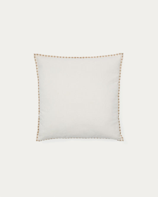 Funda de coixí Rakira 100% cotó beix amb brodat mostassa 45 x 45 cm