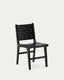 Silla Calixta de piel y madera maciza de caoba con acabado negro