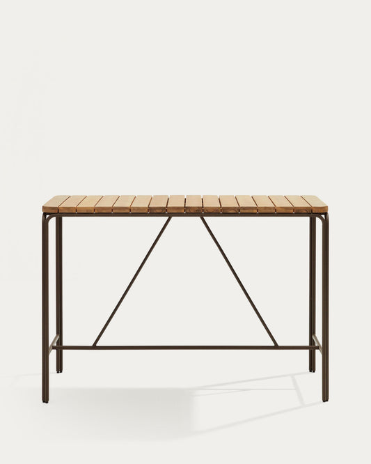 Mesa alta exterior Salguer madera maciza acacia y acero marrón 140 x 70 cm FSC 100%