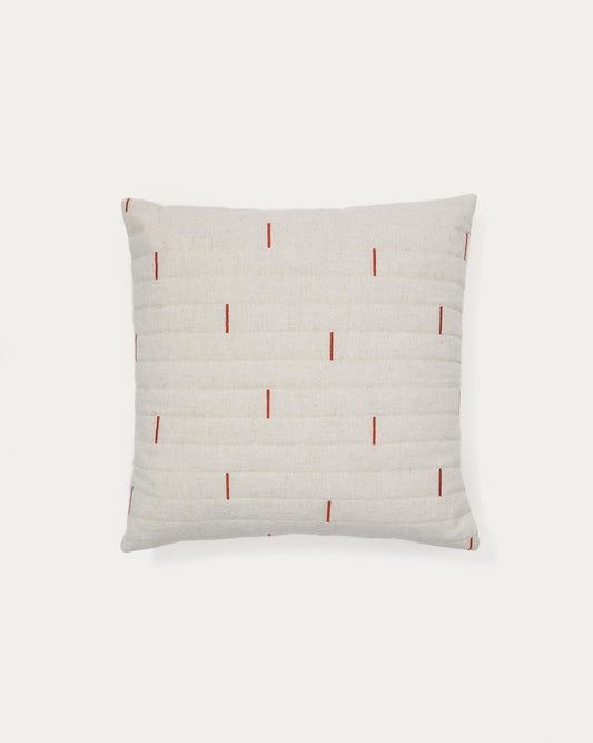 Funda de coixí Blaina de cotó i lli blanc amb detall brodat vermell 45 x 45 cm