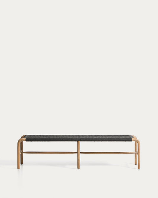 Banc Alipa en bois d’acacia et corde gris foncé 200 cm FSC 100 %