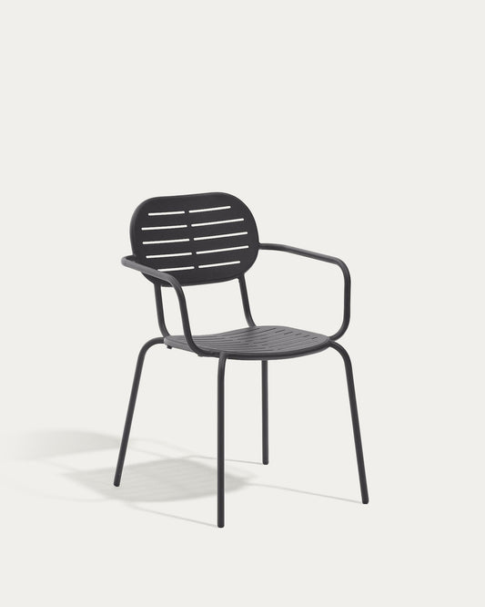 Cadira apilable d’exterior amb reposabraços Brai d’acer galvanitzat gris fosc