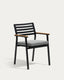 Chaise empilable d’extérieur Bona en aluminium finition noire avec accoudoirs en bois massif de teck