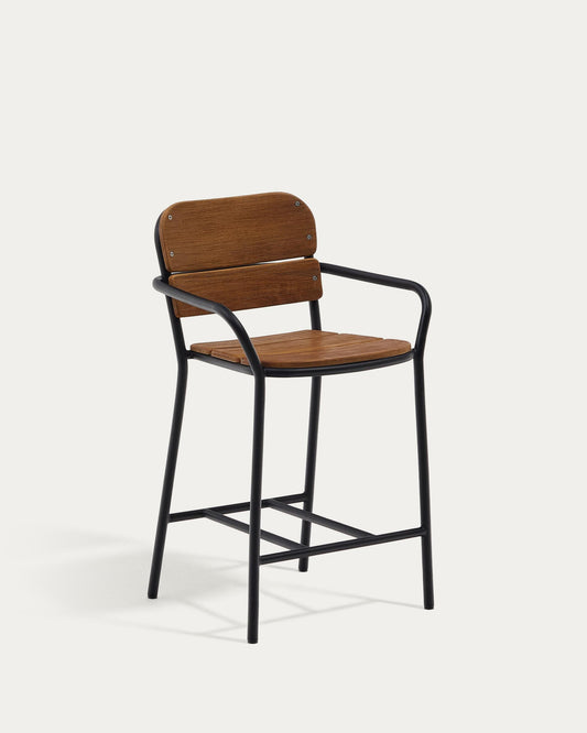 Taburet Algueret de fusta massissa d'eucaliptus, acabat natural i alumini negre 65 cm FSC 100%