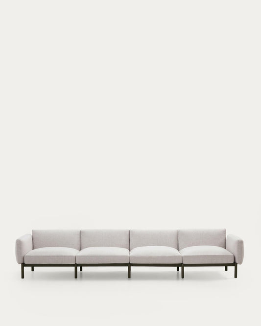 Sofà modular d'exterior Sorells 4 places amb entapissat beix i alumini verd 314  cm