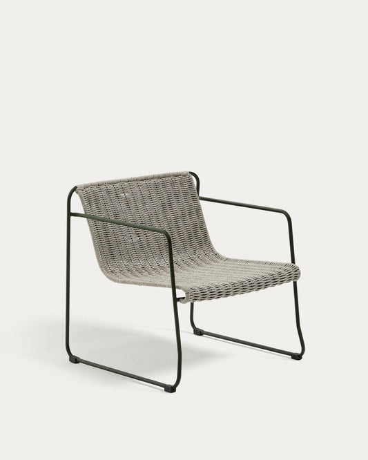 Butaca apilable Maurina d'acer galvanitzat verd i corda color cru i gris