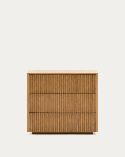 Còmoda Helvine 3 calaixos de xapa de roure 90 x 78 cm FSC 100%