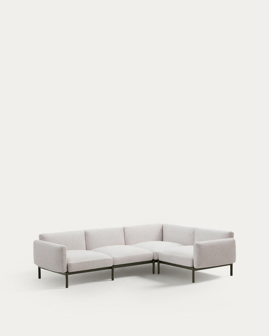 Sofà modular raconer d'exterior Sorells 5 places entapissat beix alumini verd 276x191,5 cm