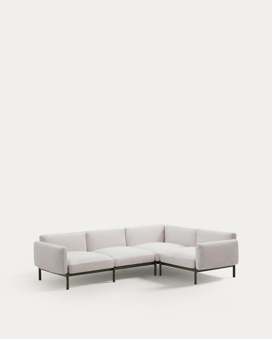 Sofà modular raconer d'exterior Sorells 5 places entapissat beix alumini verd 276x191,5 cm