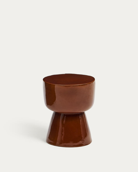 Taula auxiliar exterior Mesquida de ceràmica amb acabat terracota esmaltat Ø 36 cm