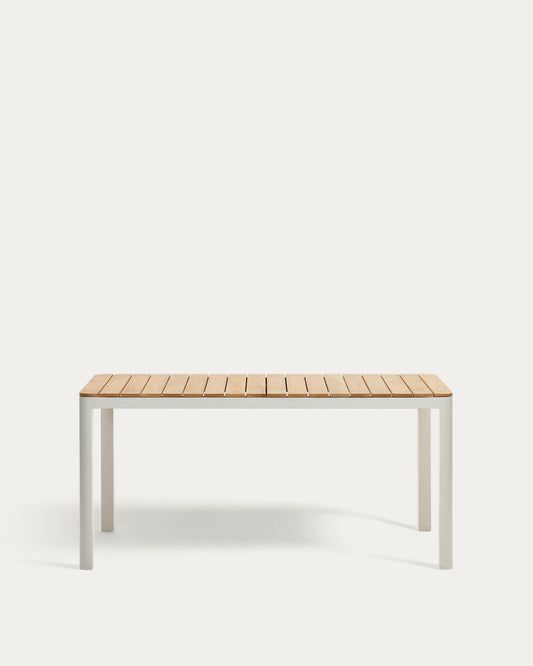Taula 100% exterior Bona fusta massissa de teca i alumini amb acabat blanc 160 x 90 cm
