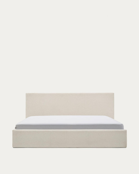 Cama con canapé abatible Nahiri chenilla beige para colchón de 180 x 200 cm