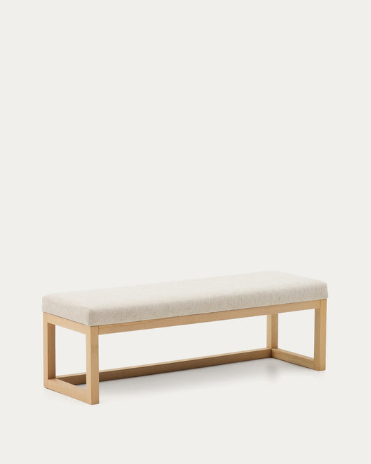 Banqueta Loya de xenilla beix i fusta de faig 128 cm