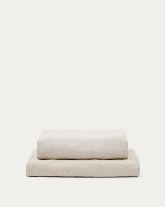 Funda reposapeus Zenira de cotó i lli beix 90x90 cm