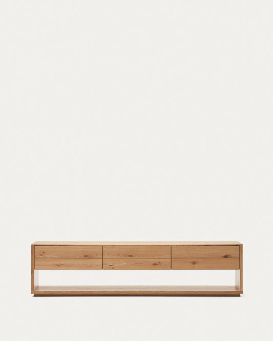 Moble TV Alguema 3 calaixos en xapa de roure amb acabat natural 200 x 51 cm