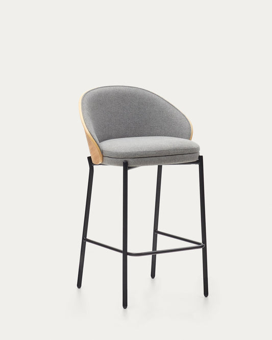 Tamboret Eamy xenilla gris clar xapat en freixe amb acabat natural i metall negre altura 65 cm