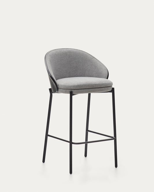 Tamboret Eamy xenilla gris clar xapat en freixe amb acabat negre i metall negre altura 65 cm