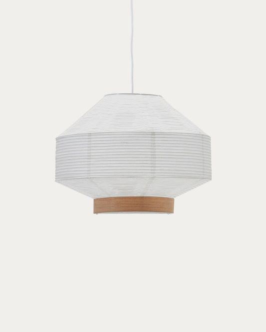 Pantalla per a llum de sostre Hila de paper blanc i xapa de fusta natural Ø 55 cm