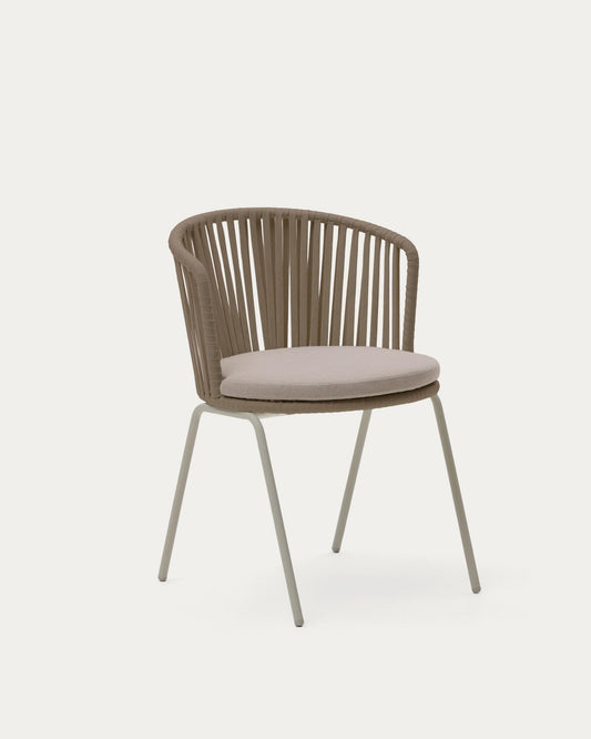 Silla exterior Saconca de cuerda y acero galvanizado beige