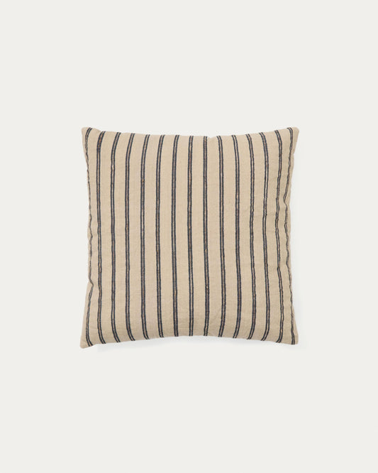 Funda de coixí Caliu de seda i cotó beix a ratlles gris 45 x 45 cm