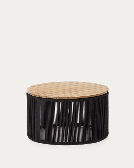 Taula de centre Dandara d'acer, corda negra i fusta massissa d'acàcia Ø70 cm FSC 100%