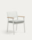 Chaise empilable d’extérieur Bona en aluminium finition blanche avec accoudoirs en bois massif de teck