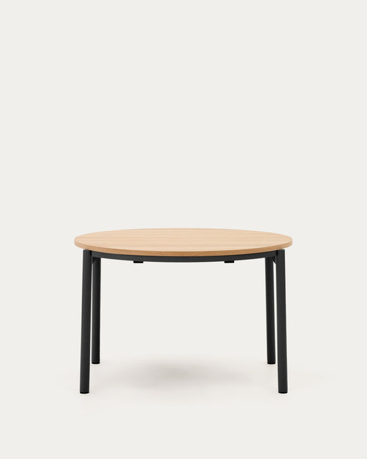 Table extensible ronde Montuiri placage en chêne et pieds en acier finition noire  Ø 120 (200) cm