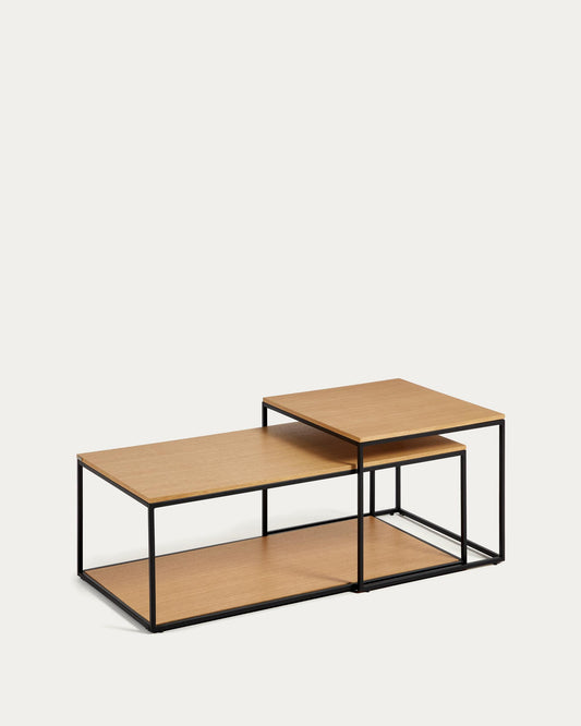 Conjunt Yoana de 2 taules de centre niu xapa de roure i estructura de metall pintat negre